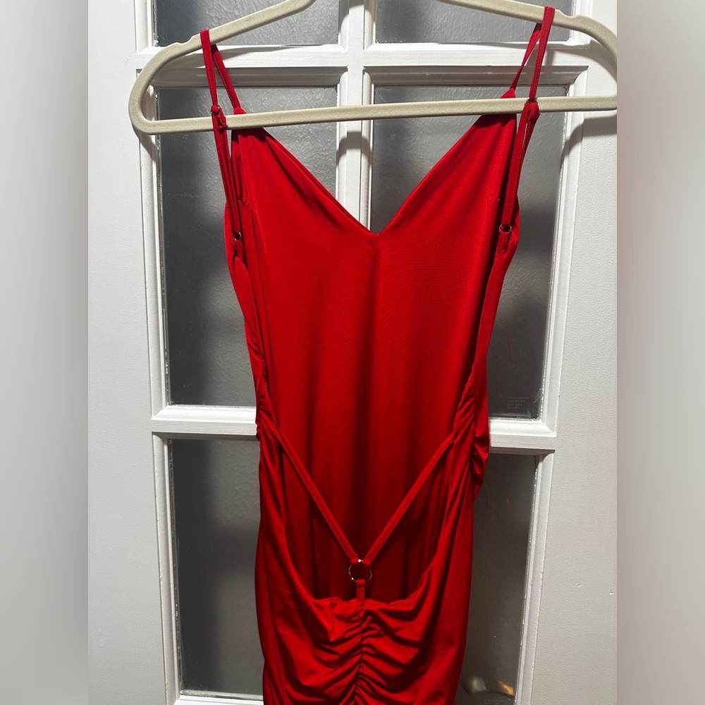Tiger Mist Red Silky Ruched Dress - Picture 6 of 7